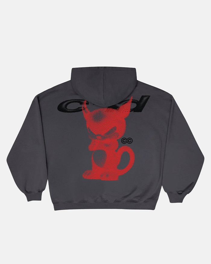 DEMON HOODIE GREY - grey graphic print hoodie, back view - Cold Culture