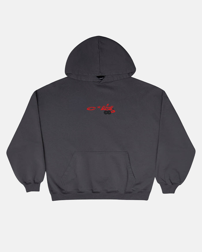 DEMON HOODIE GREY - grey graphic print hoodie, front view - Cold Culture