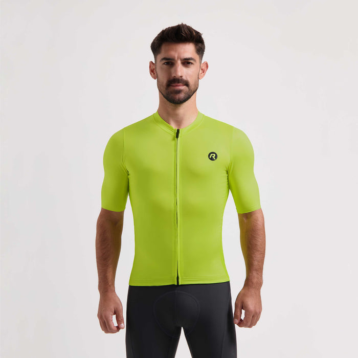 Rogelli Distance fietsshirt korte mouw heren lime gedragen voorkant.