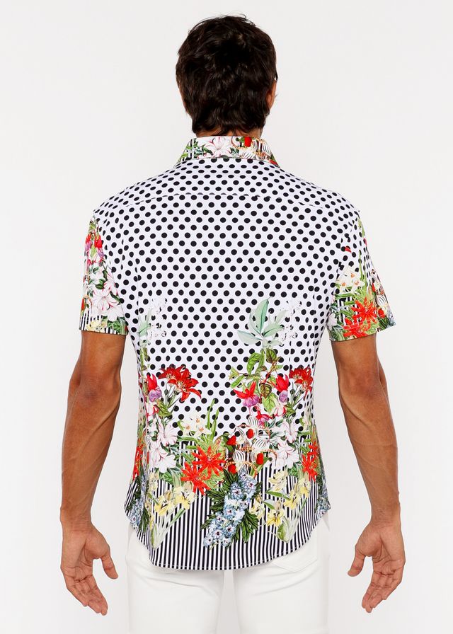 DOTS ABSTRACT S/S WOVEN MODAL BORDER SHIRT
