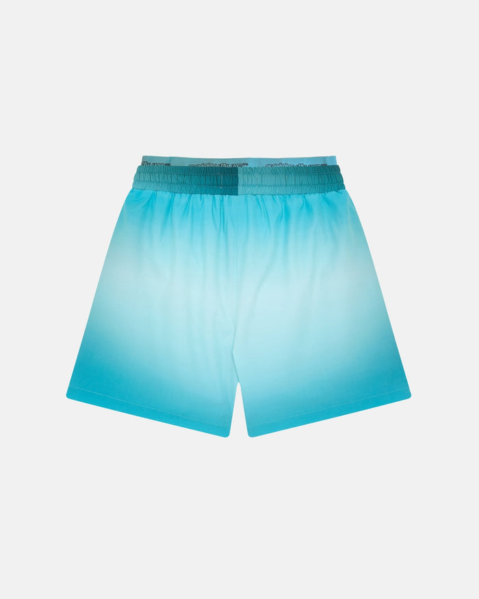 DOUBLE WAIST SWIM SHORTS GRADIENT BLUE - blue gradient swim shorts, back view - Cold Culture