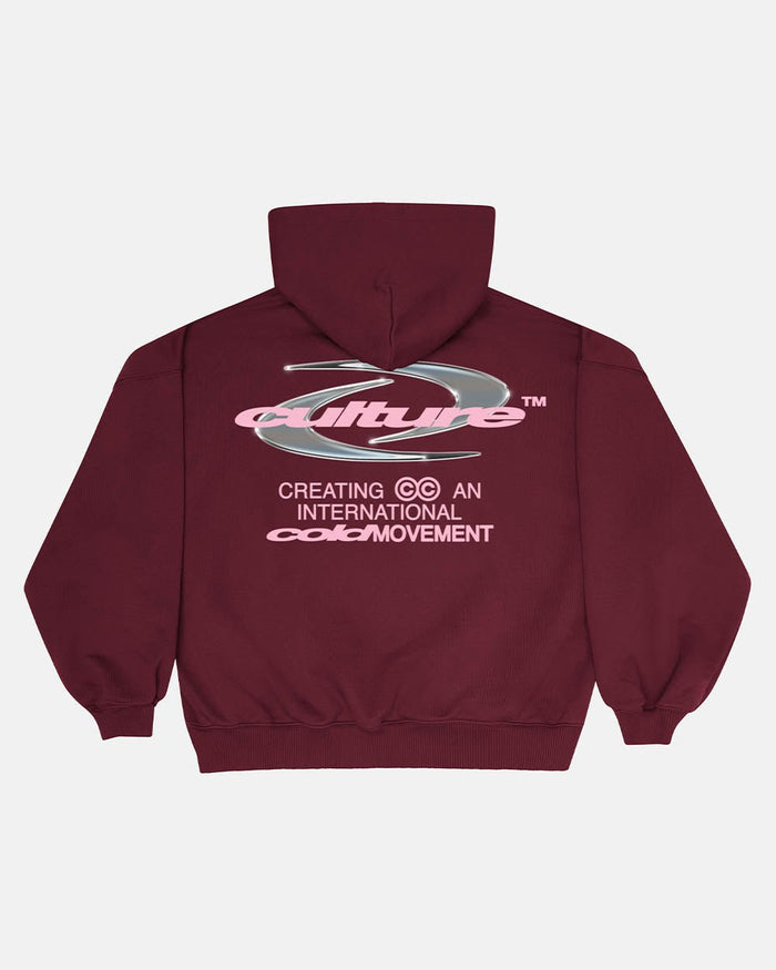DYNAMIC HOODIE BURGUNDY - burgundy oversized hoodie, back view - Cold Culture