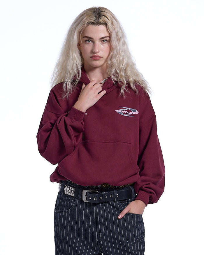DYNAMIC HOODIE BURGUNDY - burgundy oversized hoodie, front view on female model - Cold Culture #woman