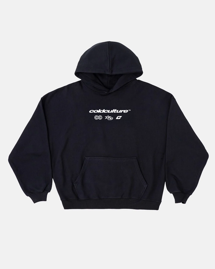ELECTRIC SHINE HOODIE BLACK - black graphic print hoodie, front view - Cold Culture