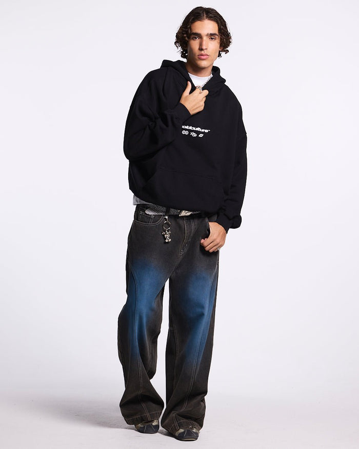 ELECTRIC SHINE HOODIE BLACK - black graphic print hoodie, front view on male model - Cold Culture #man