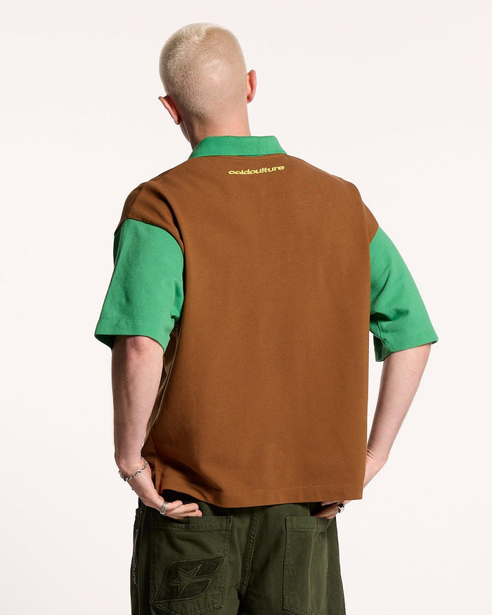 ELLIOT POLO BROWN - brown colorblock polo shirt, back view on male model - Cold Culture #man