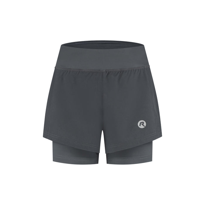 Rogelli Essential 2-in-1 korte hardloopbroek dames grijs voorkant.