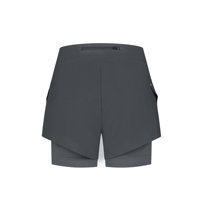 Rogelli Essential 2-in-1 korte hardloopbroek dames grijs achterkant.
