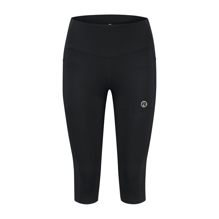 Rogelli Essential driekwart hardloopbroek dames zwart voorkant.