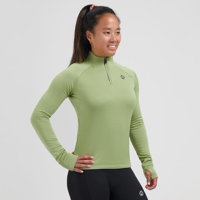 Rogelli Essential hardlooptop lange mouw dames sage gedragen voorkant.