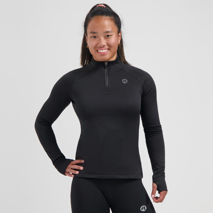 Rogelli Essential hardlooptop lange mouw dames zwart gedragen voorkant.