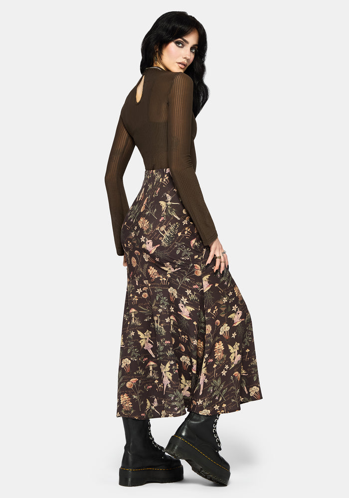 Faela Fairy Print Bias Cut Midaxi Skirt UK 6