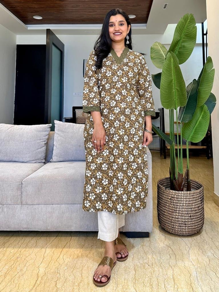Fancy V-Neck Cotton Kurta