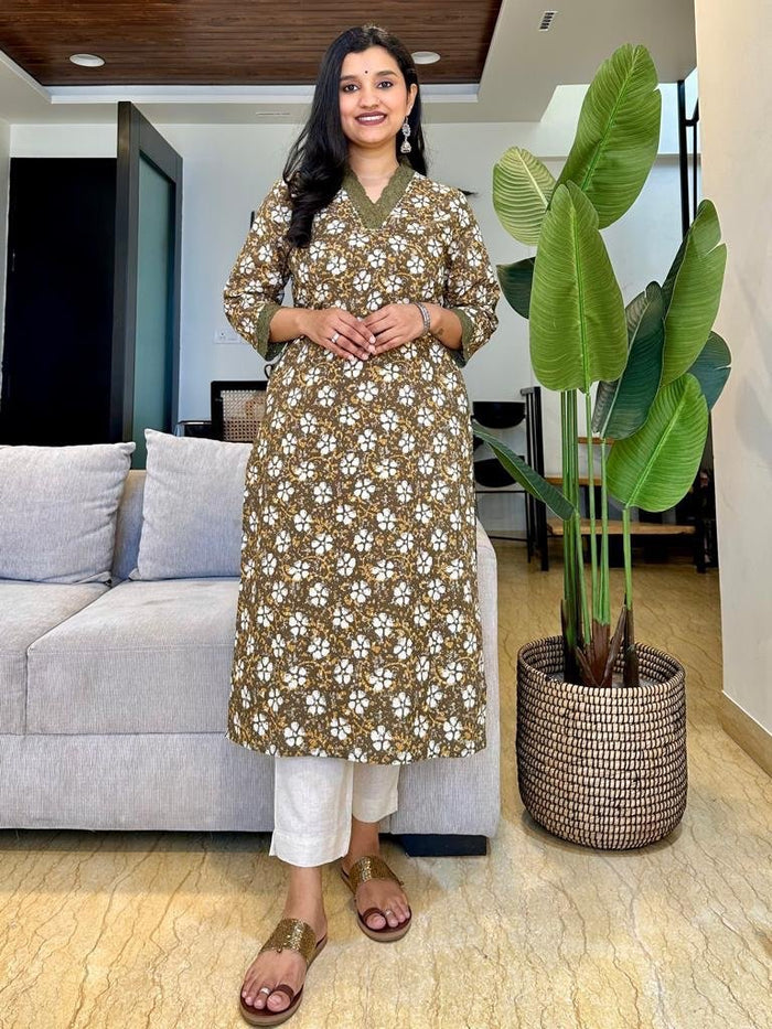 Fancy V-Neck Cotton Kurta