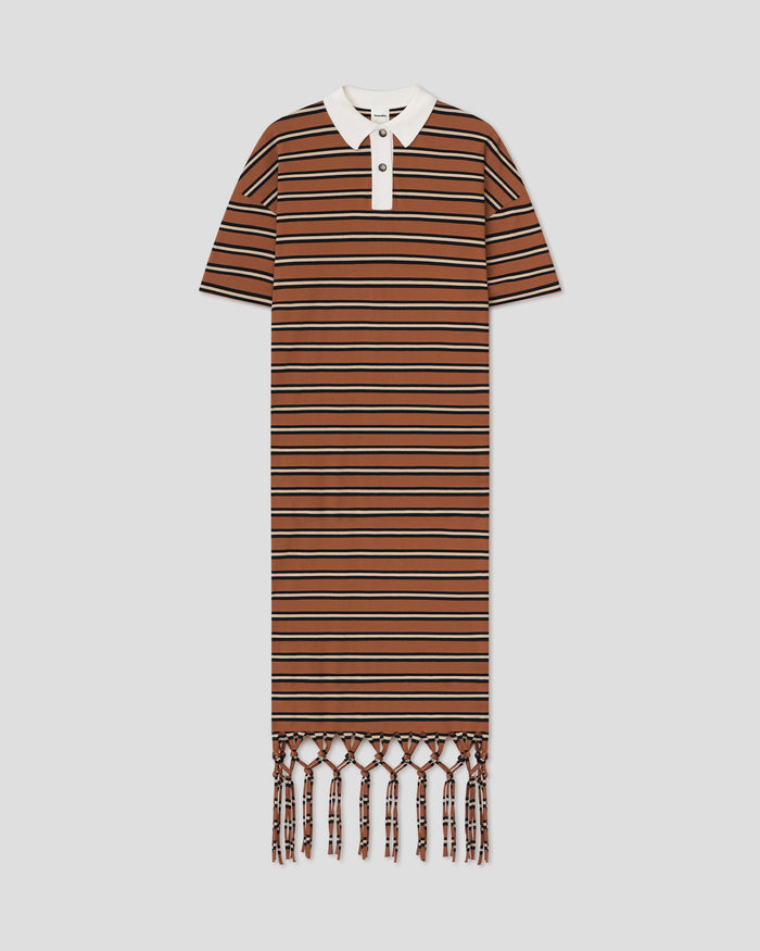 Farid - Fringed maxi dress - Tan/White/Black