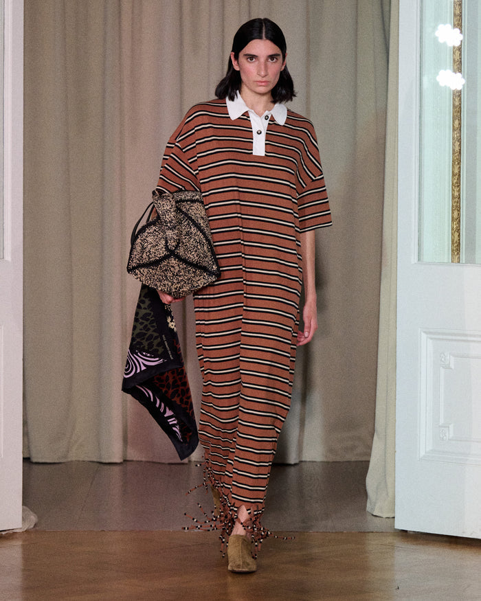 Farid - Fringed maxi dress - Tan/White/Black