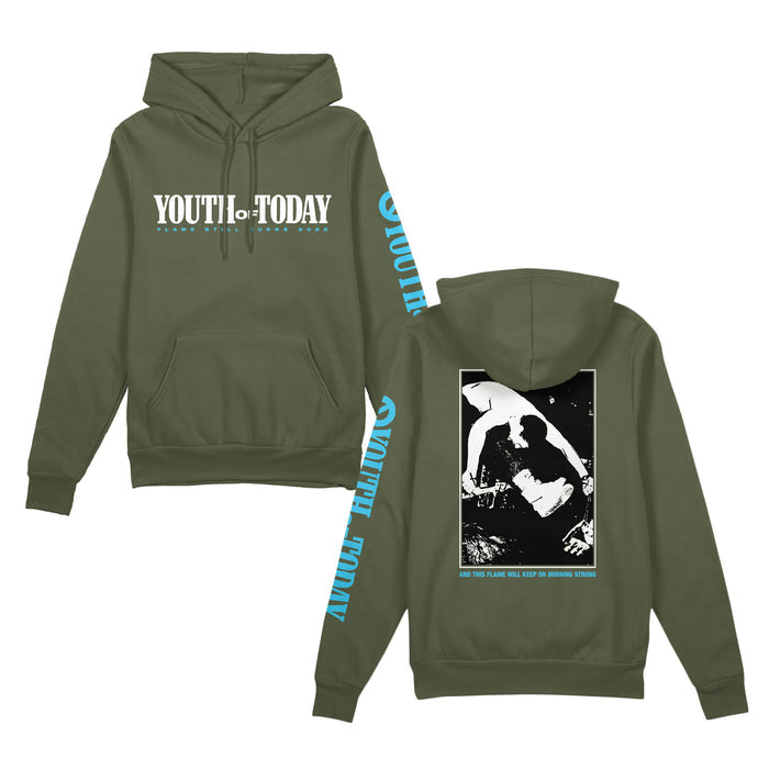 youth of today Flame Still Burns - Olive Pullover front and back