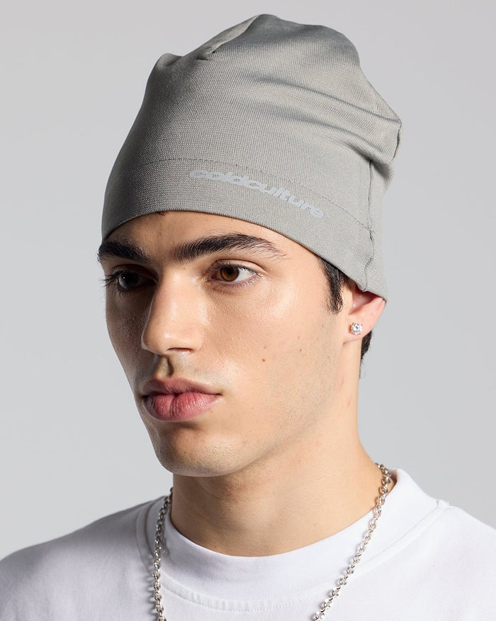 FLASH BEANIE GREY - grey beanie, on model close-up - Cold Culture #man
