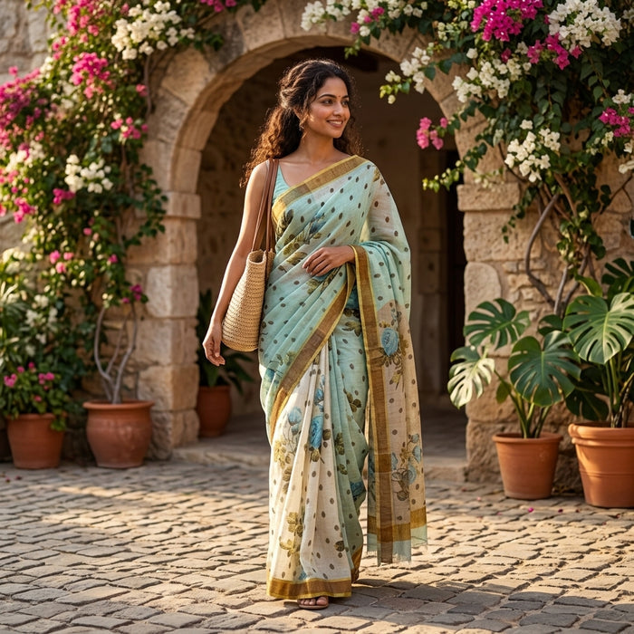 Floral Printed Linen saree