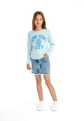 Long Sleeve T-Shirt, New York City Print, Light Blue - 1