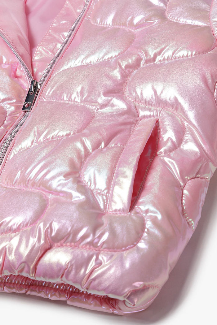 Quilted Puffer Jacket, Shimmery Pink, Funnel Neck - 4