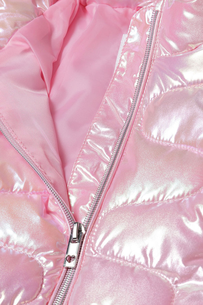 Quilted Puffer Jacket, Shimmery Pink, Funnel Neck - 5