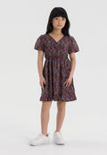 Wrap Dress, Multicolour Star Print, Frill Hem - 1