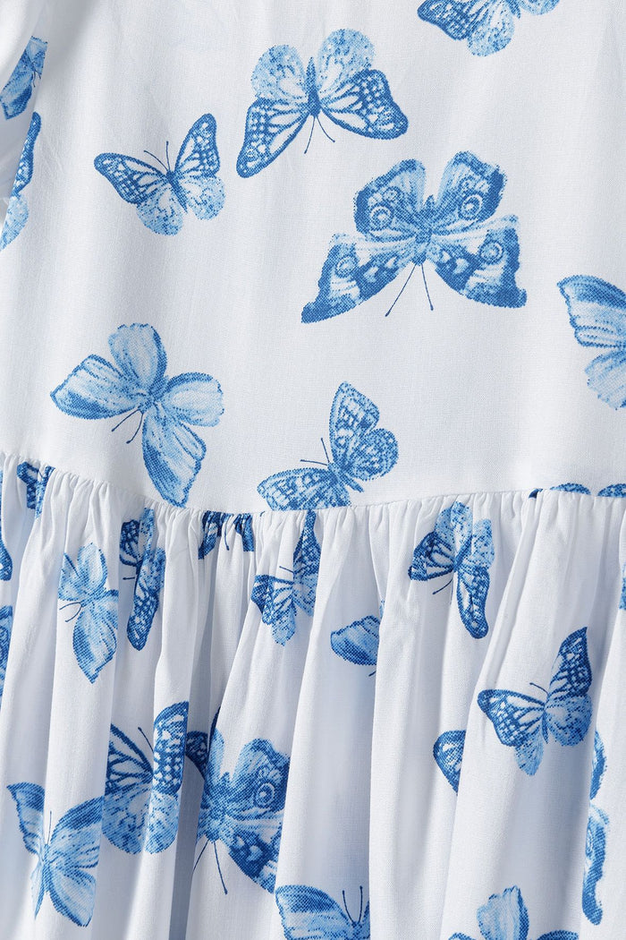 Butterfly Print Dress, Short Sleeve, White - 4