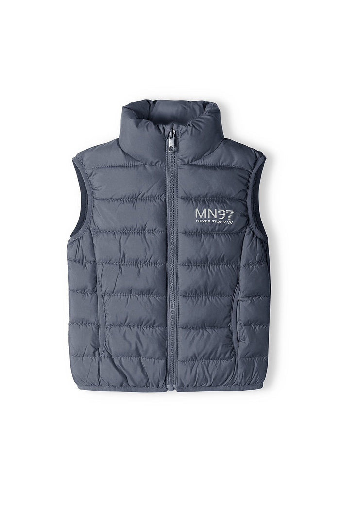Padded Gilet, Grey, Stand Collar - 2