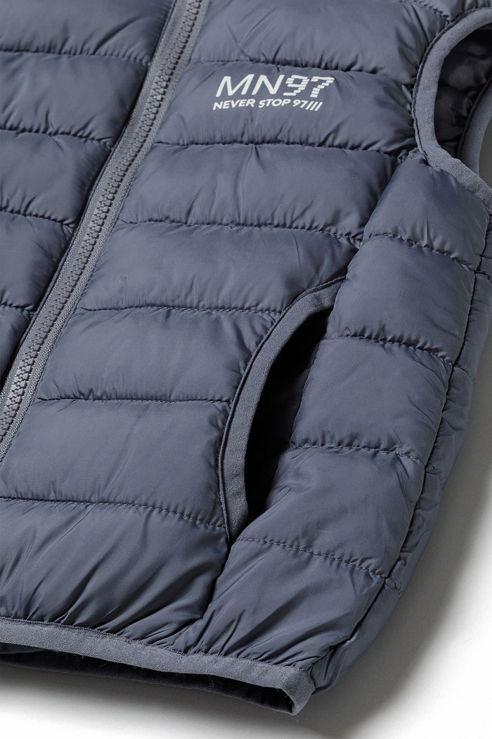 Padded Gilet, Grey, Stand Collar - 4