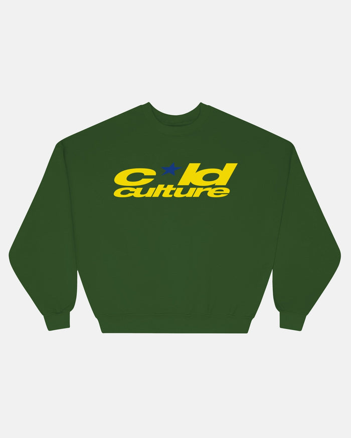 HARPER CREWNECK GREEN & YELLOW - green logo print crewneck sweatshirt, front view - Cold Culture