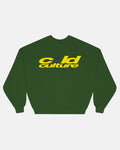 HARPER CREWNECK GREEN & YELLOW - green logo print crewneck sweatshirt, front view - Cold Culture