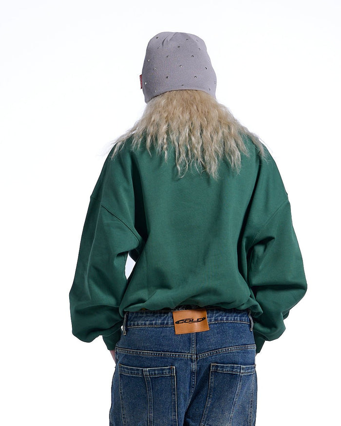 HARPER CREWNECK GREEN & YELLOW - green logo print crewneck sweatshirt, back view on female model - Cold Culture #woman
