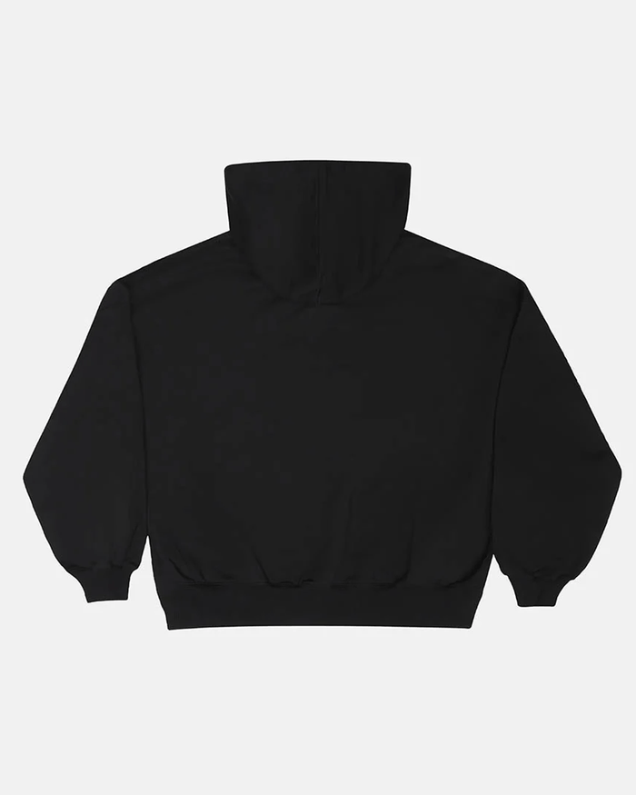 HARPER ZIP HOODIE BLACK - black graphic zip-up hoodie, back view - Cold Culture