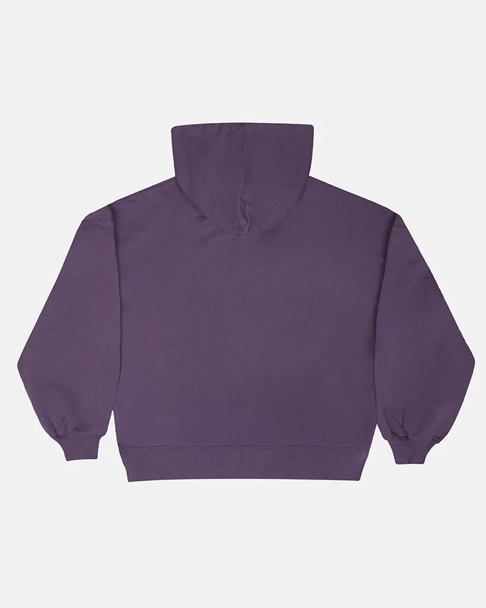 HARPER ZIP HOODIE PURPLE - purple graphic zip-up hoodie, back view - Cold Culture