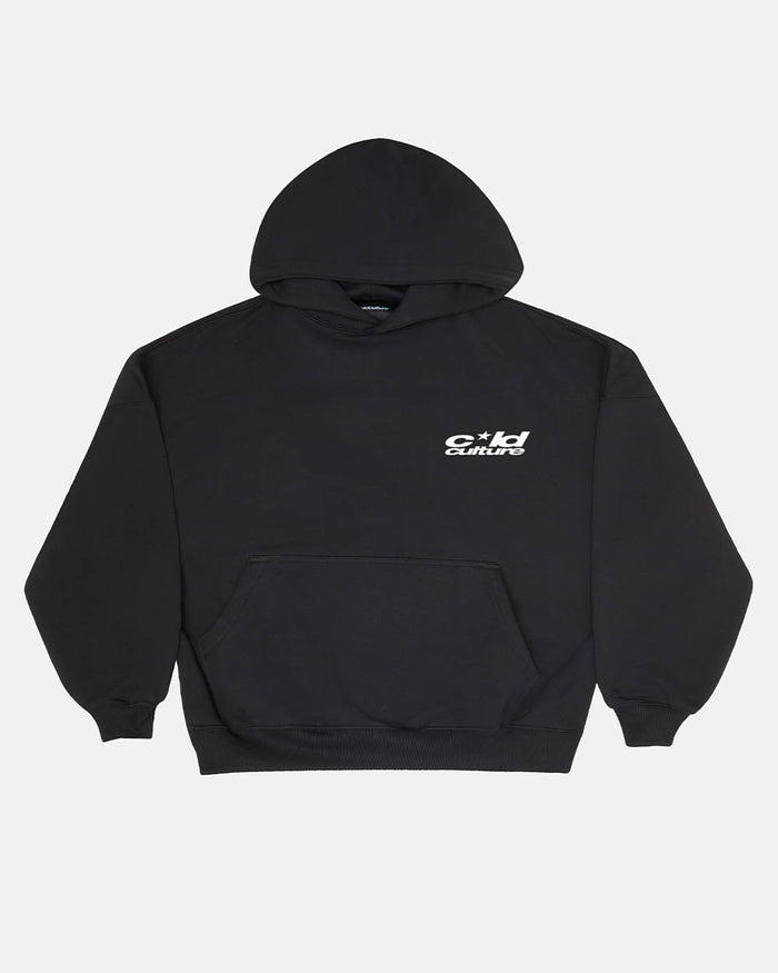 HEART ASHTRAY HOODIE BLACK - black graphic print hoodie, front view - Cold Culture