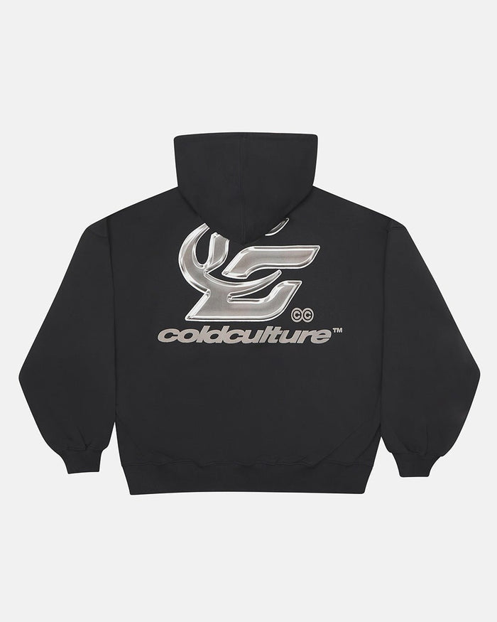 HYPERCHROME HOODIE BLACK - black oversized hoodie, back view - Cold Culture