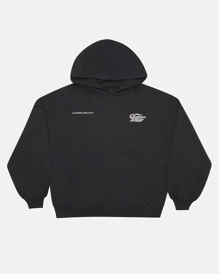 HYPERCHROME HOODIE BLACK - black oversized hoodie, front view - Cold Culture