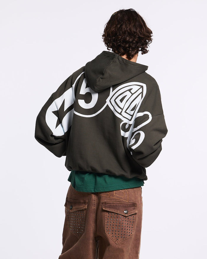 ICONIC COLD HOODIE GREY - dark grey graphic print hoodie, back view on male model - Cold Culture #man