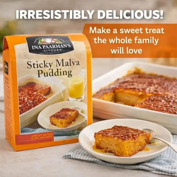 Ina Paarman's Sticky Malva Pudding 500g with apricot butter glaze and moist spongy texture