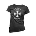 A black Warzone T-shirt featuring white Lower East Side Crew Warzone text encircling a large white Iron Cross symbol on the front.