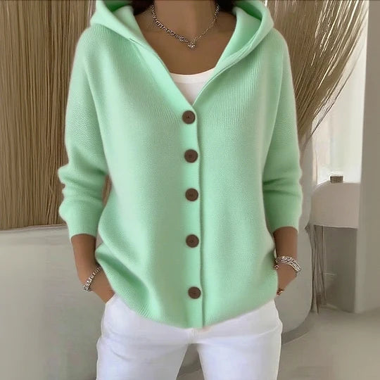 Julot - Cardigan femme en coton, uni, confortable et décontracté, à manches longues