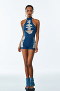 Karishma Torn Backless Bodycon Denim Jumpsuit