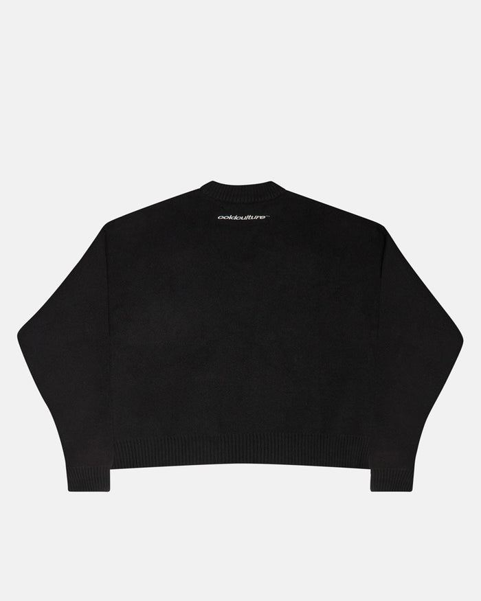 KISSES AND DOLLAR KNIT BLACK - black graphic print knit sweater, back view - Cold Culture
