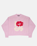 KISSES AND DOLLAR KNIT PINK - pink graphic print knit sweater, front view - Cold Culture