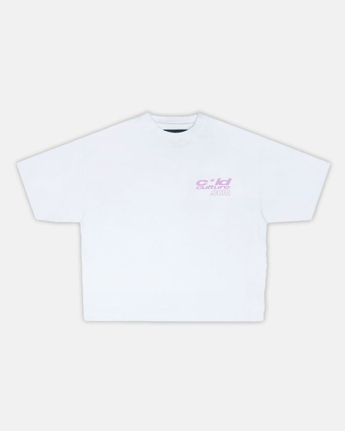 LACE UP TEE WHITE - white graphic print tee, front view - Cold Culture