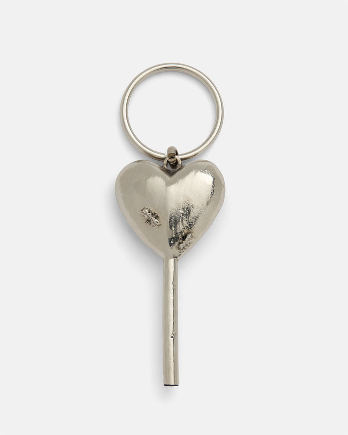 LOLLIPOP KEYCHAIN - silver heart lollipop keychain, back view - Cold Culture