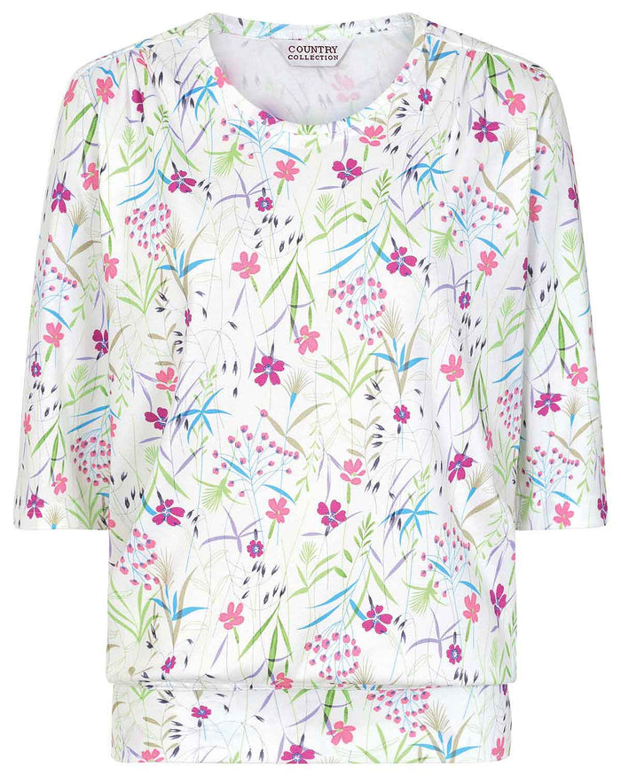 Luna Floral Pure Cotton 3/4 Sleeve Blouson Top - Image 3 - The Classic Boutique