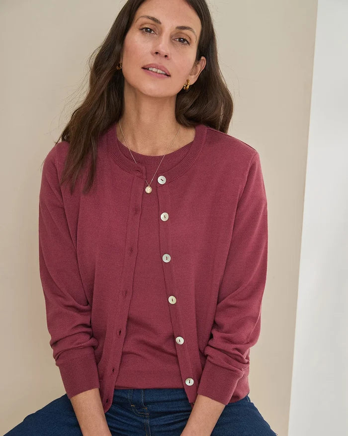 Merino Short Cardigan - Rosewood