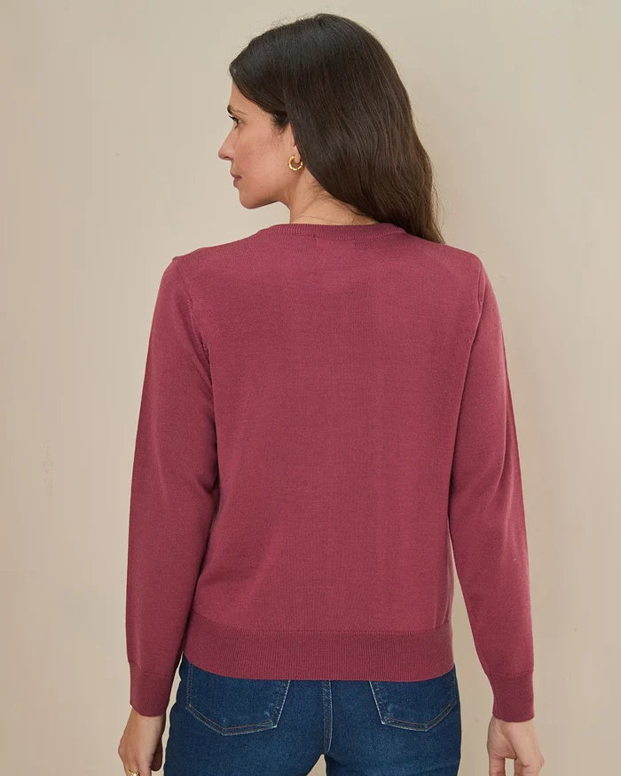 Merino Short Cardigan - Rosewood